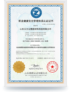 山东球速体育塑胶职业健康安全管理体系认证证书